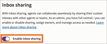 Inbox sharing with Enable inbox sharing turned on.