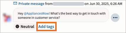 Sample message with Add tags highlighted.
