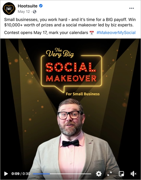 A Facebook post announcing a contest for small businesses.