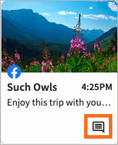 A sample post card in the content calendar, with the "View internal comments" icon highlighted.