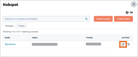 HubSpot app main screen with contact name highlighted.