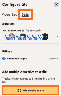 Configure tile panel that shows the add metrics to tile button.