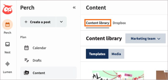 The Content page in Perch, with the Content library tab highlighted.