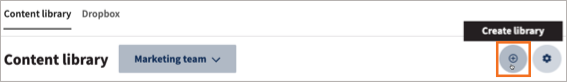 The content library tab, with the Create library icon highlighted.