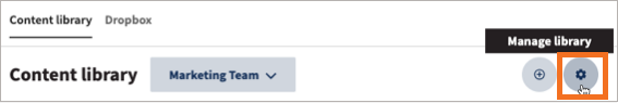 The content library tab with the Manage library option selected.