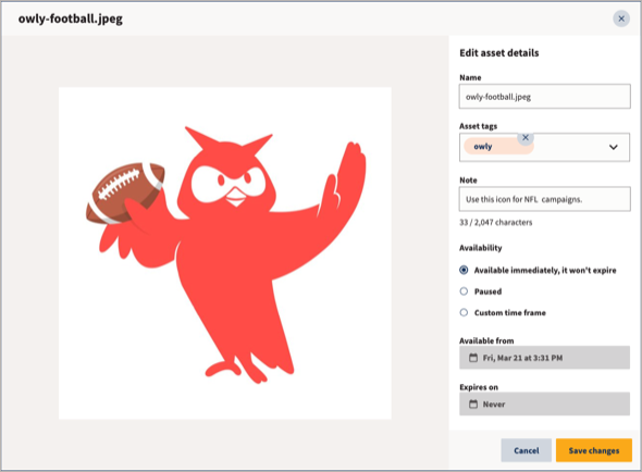 The Add metadata screen for a content library asset.