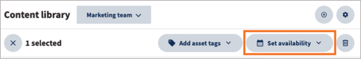 The Content library tab with the Set availability option highlighted.