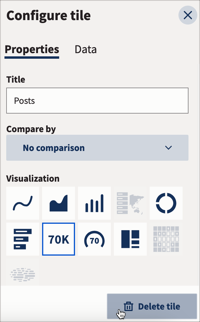 Configure tile screen with properties tab showing and delete option highlighted.