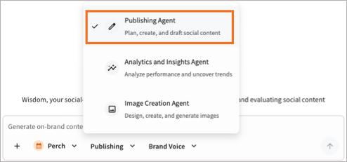 The agent list in Wisdom, with Publishing agent highlighted.