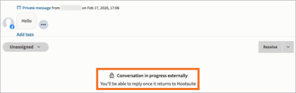 A message in Inbox with a status label  that the conversation is in progress externally.