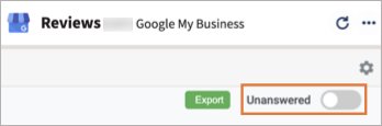 An image of a Reviews stream for Google My Business with the Unanswered toggle highlighted.