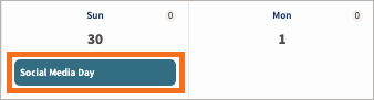Sample calendar showing two days with the event Social media day highlighted.