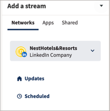 The stream options available for LinkedIn.