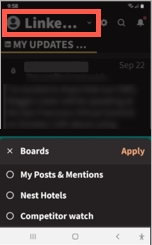 Stream name list highlighted with board options showing.