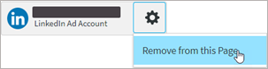 Social account with settings selected and remove from this page highlighted.