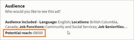 Example of where to find potential reach numbers.