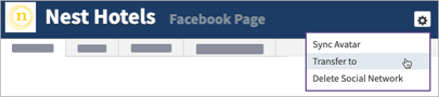 sample social account with settings selected and Transfer to option highlighted
