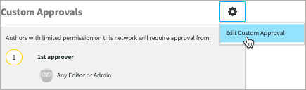 custom approvals section with settings selected and edit custom approval highlighted