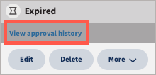 Selected content with view approval history highlighted.