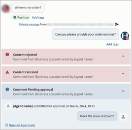 Example of a message showing approval history.