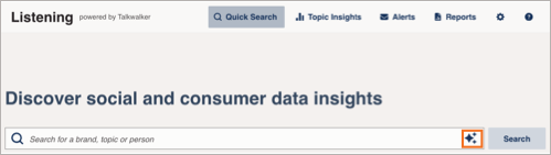 The Quick Search field in Listening, with the AI Query Builder icon highlighted.