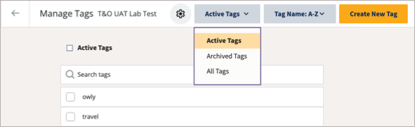Manage tags with tag filters highlighted.