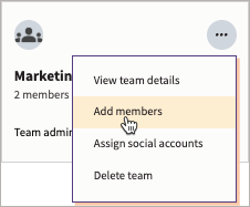 Sample team with More actions selected and Add members highlighted.