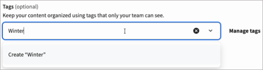 A sample post with Add a tag list showing the create tag option.