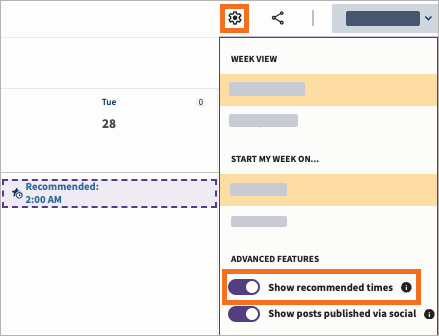 Settings selected with Show recommended times highlighted.