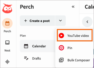 Create a post selected with YouTube video highlighted.