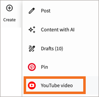 Create selected with YouTube video highlighted.
