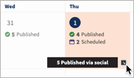 Mouse hover on a month view icon, showing the number of posts for the day with that status.