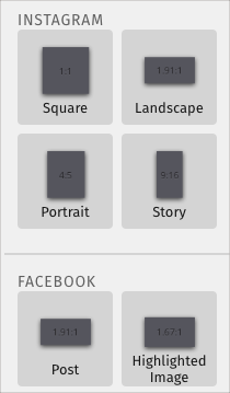 Social network-specific aspect ratios for cropping in the image editor.