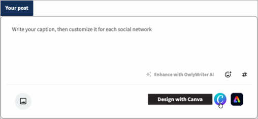 The new post window showing the Design with Canva option.