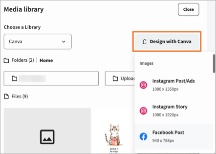 An image of the list of templates available for Canva designs.