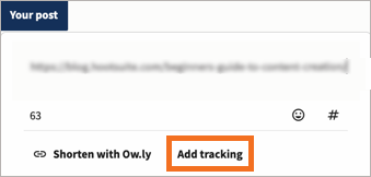The Content area with the Add tracking option highlighted.