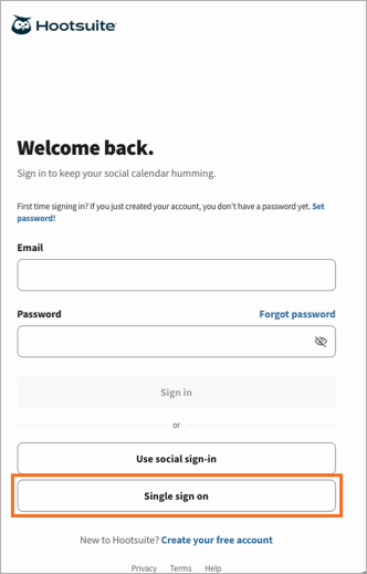 Hootsuite sign-in screen.