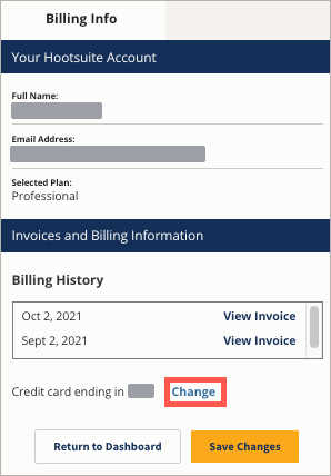 Billing info tab with billing details.