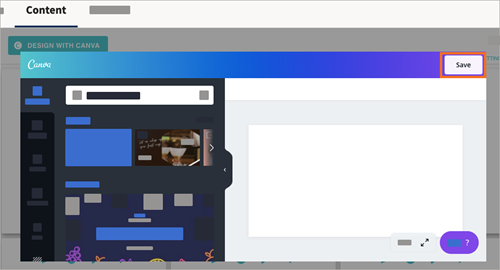 Save highlighted in the Canva design editor.