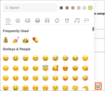 Emoji with skin color options highlighted.