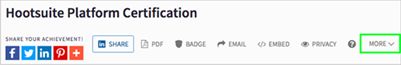Example Hootsuite platform certification with more option highlighted.