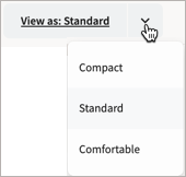 The View As menu showing the Compact, Standard, and Comfortable options.