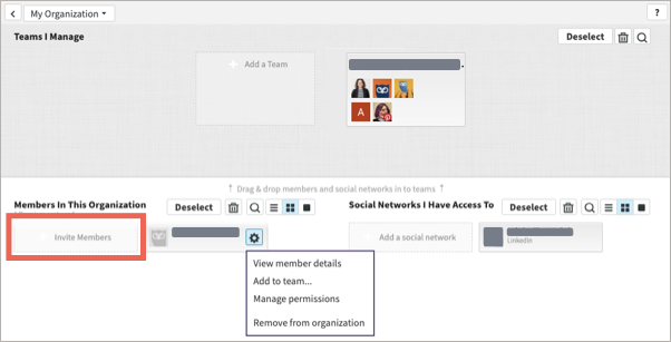 Sample organization with Invite Members highlighted.
