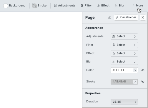 Video editor toolbar with More selected, showing option.s