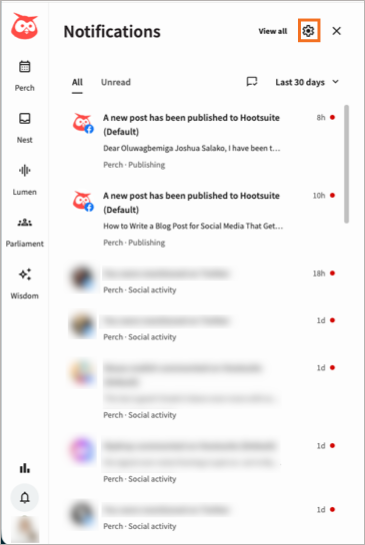 Navigation menu with Notifications and settings highlighted.