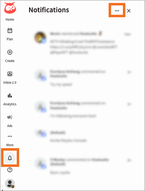 Navigation menu with Notifications and settings highlighted.