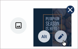 A cursor pointing to an image thumbnail, revealing the options to add alt text and edit the image.