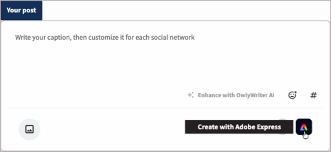 New post view with Adobe Express launch point highlighted.