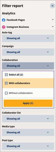 An image of options for filtering reports.