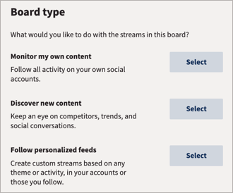 Standard options for creating a new board.